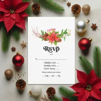 Retro Poinsettia Christmas Holiday Wedding RSVP Card