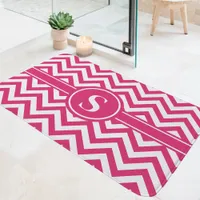 Hot Pink And White Chevron Monogram Bath Mat