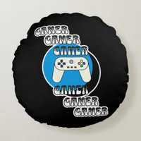 Blue and Black Gamer | Video Controller Round Pillow