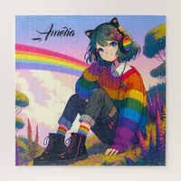 LGBTQIA+ Anime Girl Lesbian Pride  Jigsaw Puzzle