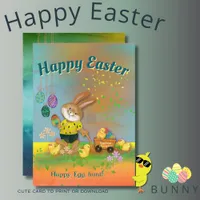 Happy Egg Hunt Bunny & Chicks Orange Holiday Card