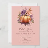 Rustic Peach Burgundy Pumpkins Fall Bridal Shower Invitation