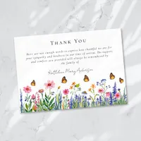 Watercolor Wildflowers Sympathy Funeral  Thank You Card