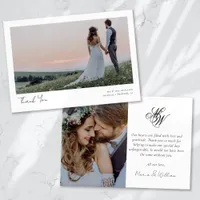 Monogram 2 Photo Calligraphy Wedding Thank You Card