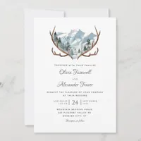 Elegant Rustic Antlers Mountain Wedding Invitation