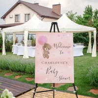 Baby shower girl teddy bear pink silver welcome foam board