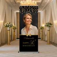 Elegant Black And Gold Surprised Birthday Party Retractable Banner