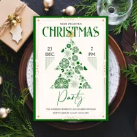 Retro Christmas Tree Elegant Green Christmas Party Invitation