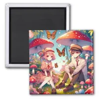 Whimsical Romantic Anime Couple  Magnet