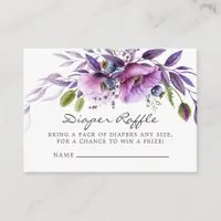 Watercolor Violet Floral Baby Shower Diaper Raffle Enclosure Card