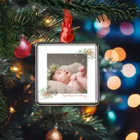 Elegant Greenery Berries Christmas Photo Frame Metal Ornament