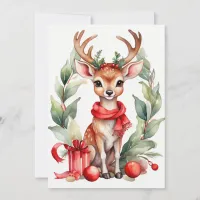 Christmas Deer in Red Scarf Flat Holiday Card