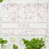 Girly Rose Gold Foil Polygon Geometric Monogram Kitchen Towel