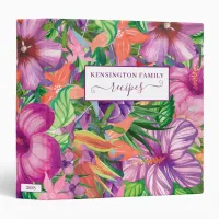 Tropical Hawaiian Flowers Pattern Recipe 3 Ring Binder