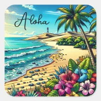 Tropical Ocean Aloha Vacation  Square Sticker