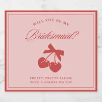 Clean Aesthetic Bow & Cherry Bridesmaid Proposal  Sparkling Wine Label