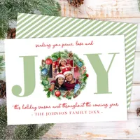 Green JOY Wreath Christmas Photo Card