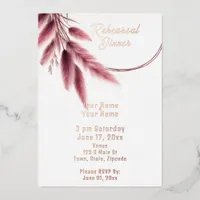 Coral Blush Pampas Coastal Beach Wedding Foil Invitation