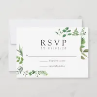 Woodland Forest Greenery Wedding RSVP Card