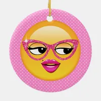 Emoji Flirty Girl ID227 Ceramic Ornament