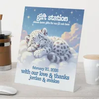 Cute Leopard Sleeps in Clouds Baby Shower Gift Pedestal Sign