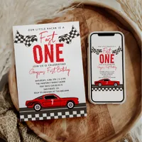 Fast One Race Car Boy 1st Birthday Party Invitation