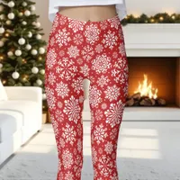 Red and White Snowflake Pattern Christmas Leggings