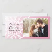 White Snowflake on Pink First Christmas Together Holiday Card