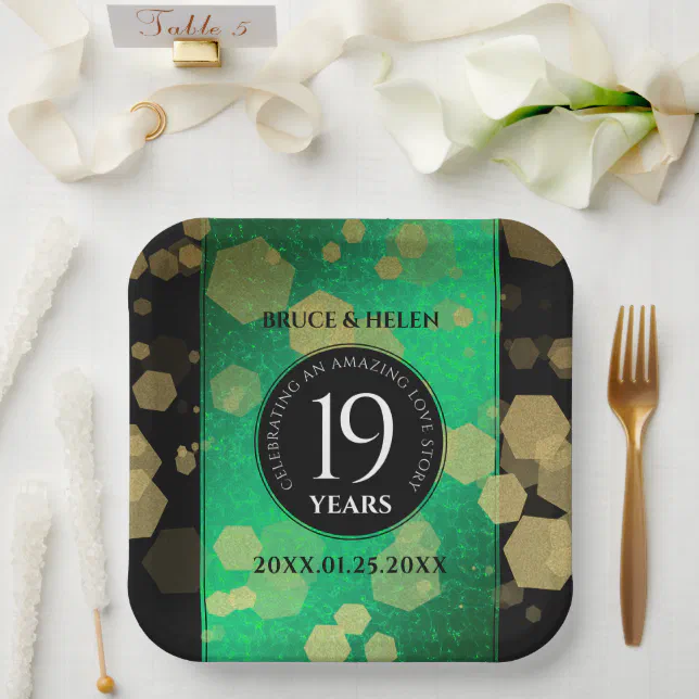 Elegant 19th Jade Wedding Anniversary Celebration Paper Plates