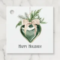 Neutral Watercolor Heart Ornament Christmas Favor Tags