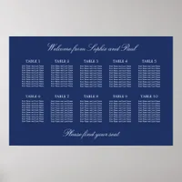 Navy Blue 10 Table Wedding Seating Chart Poster