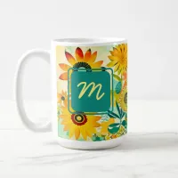 Pretty Folk Art Flowers Monogrammed Coffee Mug