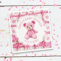 Cute Crocheted Teddy Bear Girl's Baby Shower Napkins