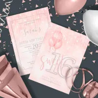 String Lights & Balloons Sweet 16 Rose Gold ID473 Invitation