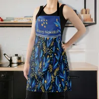 Elegant Floral Pattern Happy Hanukkah Apron