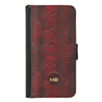 Red Snakeskin Leather Print Embossed Monogram Samsung Galaxy S5 Wallet Case