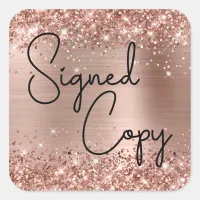 Glittery Rose Gold Foil Cute Heart Signed Copy Square Sticker