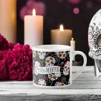 Sugar Skulls and Swirls Rose Black ID725 Espresso Cup