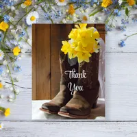 Daffodils Cowboy Boots Western Wedding Thank You Postcard