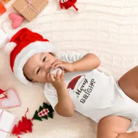 Merry & Bright with Santa Hat Christmas Baby Bodysuit