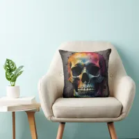 Skull colored head throw pillow