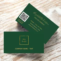 Logo emerald green gold minimalist elegant QR code Business Card