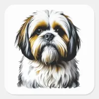 Cute Shih Tzu Watercolor style AI art Square Sticker