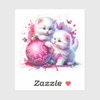 Sweet White Kittens Christmas   Sticker