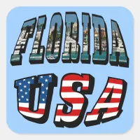 Florida State and USA Flag Text Square Sticker