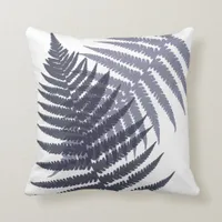 Navy Indigo Blue Fern Leaf Pattern Throw Pillow