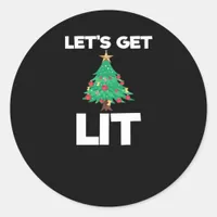 Let's Get Lit Christmas Tree Holiday Drinking Classic Round Sticker