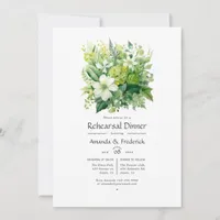 Shades of Green Floral Wedding Rehearsal Dinner Invitation