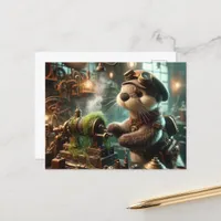 Adorable Steampunk Otter Works on Machinery Postcard