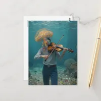 Silly Jellyfish Person Making Music in the Sea Postcard
